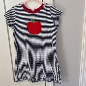 Luigi Kids Striped Dress with Red Apple